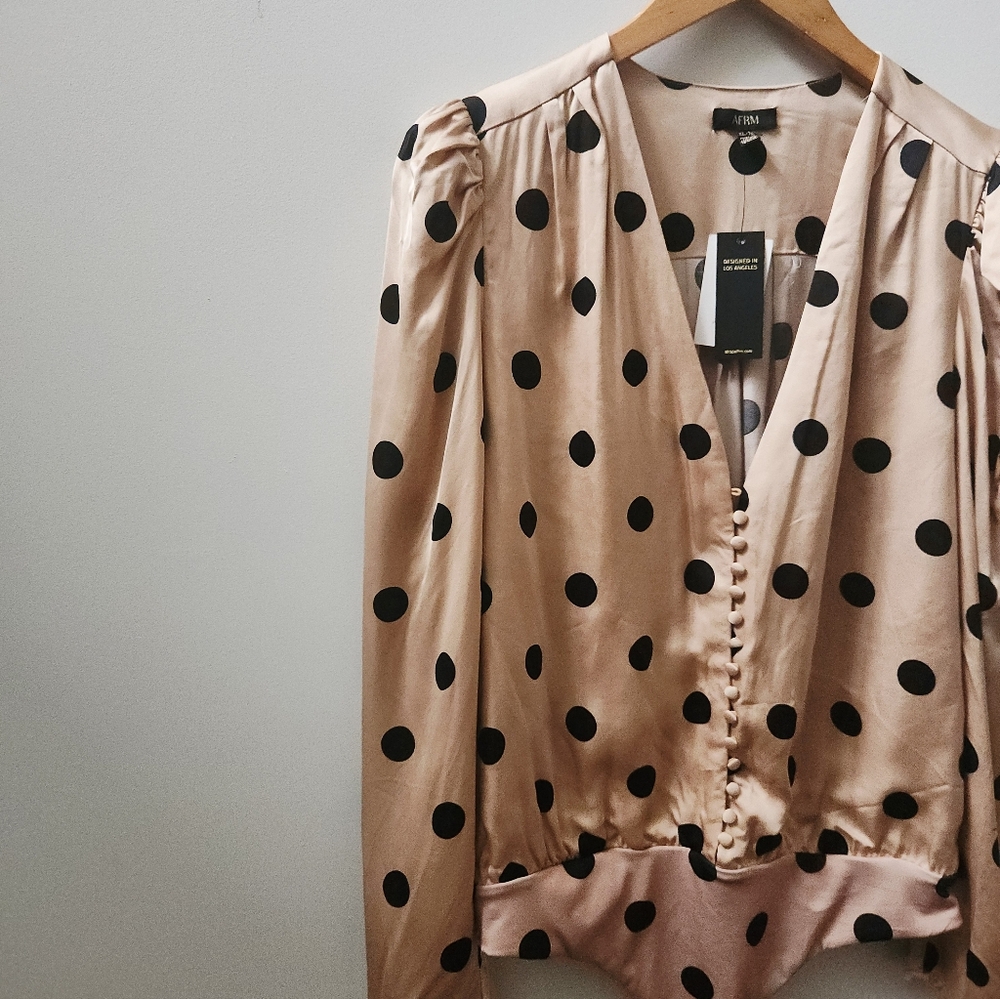 AFRM Polka Dot Long Sleeve Bodysuit XL Button Front NWT - Picture 2 of 8